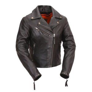 NEW First Manufacturing Riveted Leather Classic Motorcycle Jacket Size Medium